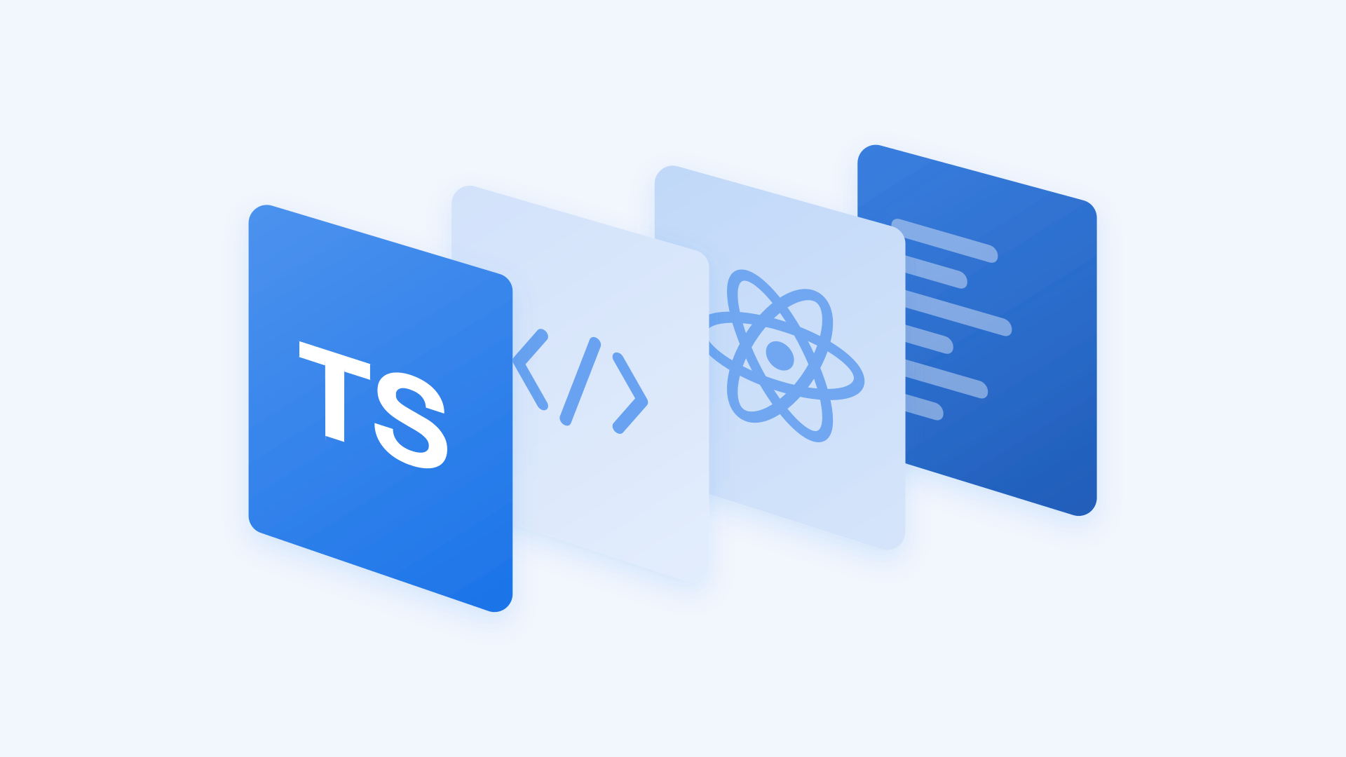 TypeScript · JSX · React · 변환 결과 네 장이 소실점 하나를 향해 늘어선 그림