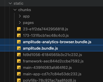 amplitude와 amplitude-analytics-browser 두 개의 고정 파일명 청크로 분리된 빌드 결과