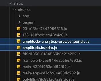 amplitude와 amplitude-analytics-browser 두 개의 고정 파일명 청크로 분리된 빌드 결과
